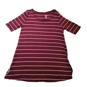 So Authentic American Heritage Maroon White Striped Tunic Tee Relaxed Size S